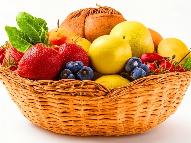 Des fruits frais et sains dans un panier de paille