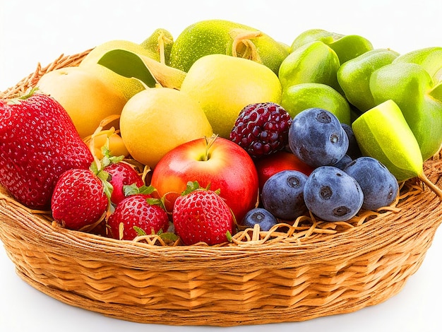 Des fruits frais et sains dans un panier de paille