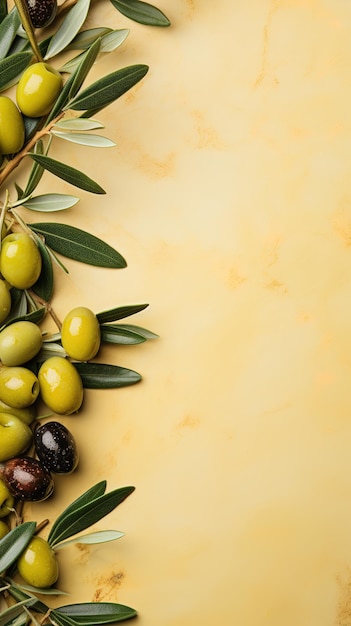 Fruits de graines d'olive cadre de feuille espace de copie génératif ai