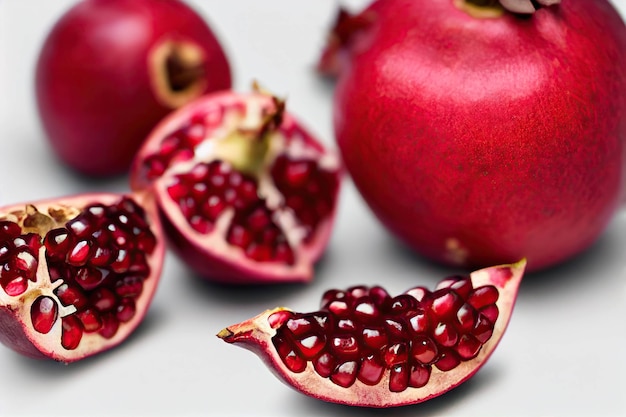 Fruits de grenade juteuse mûre avec graines isolées sur fond blanc