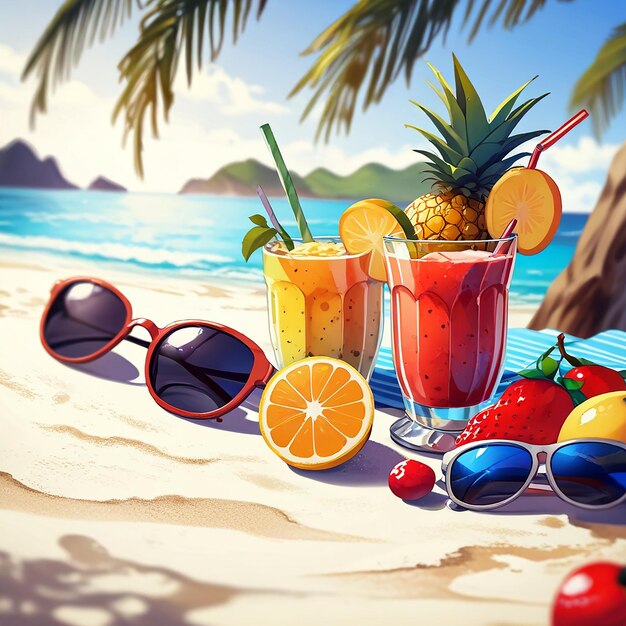 Les fruits et les jus rafraîchissants de Sunny Beach Bliss