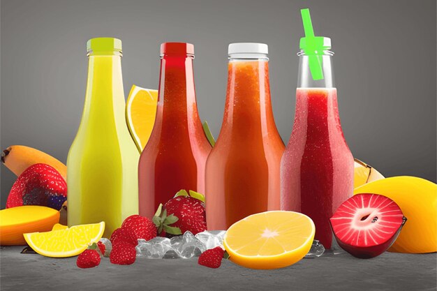 Photo fruits et jus savoureux avec vitamines boisson saine générative ai