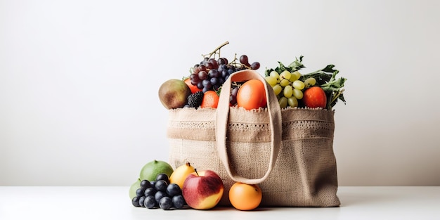 Fruits et légumes biologiques frais dans des sacs écologiques blancs