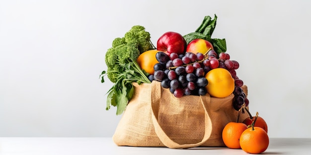Fruits et légumes biologiques frais dans des sacs écologiques blancs