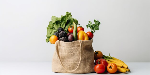 Fruits et légumes biologiques frais dans des sacs écologiques blancs