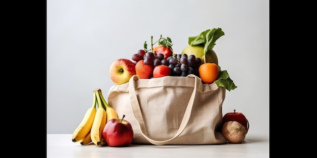 Fruits et légumes biologiques frais dans des sacs écologiques blancs