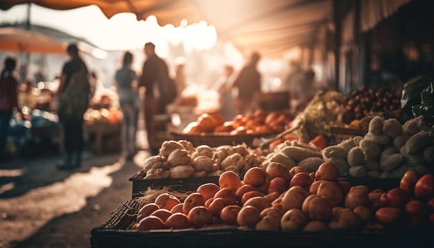 Fruits et légumes biologiques frais vendus à l'extérieur générés par l'IA