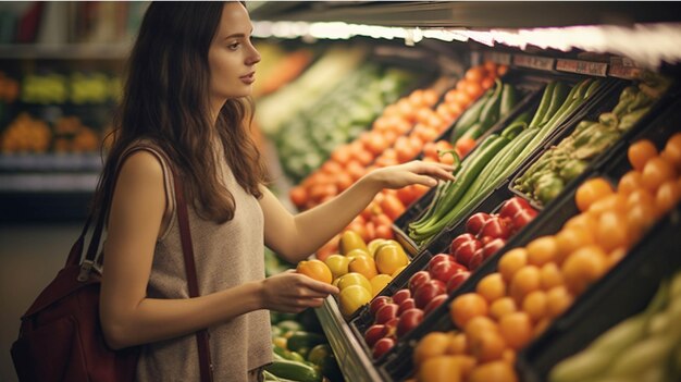 Fruits et légumes sur le comptoir d'un supermarché Alimentation saine