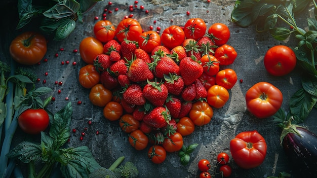 Fruits et légumes en forme de cœur