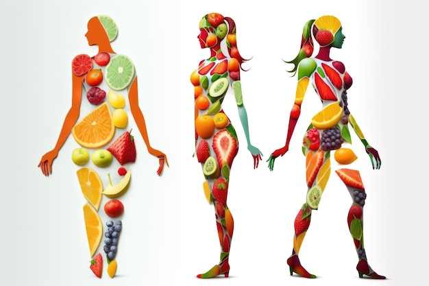Fruits et légumes en forme de corps féminin concept d'alimentation Ai généré