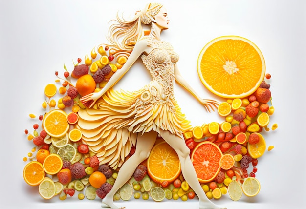 Des fruits et légumes en forme de fille.