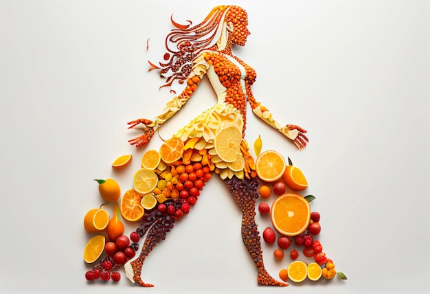 Photo des fruits et légumes en forme de fille.