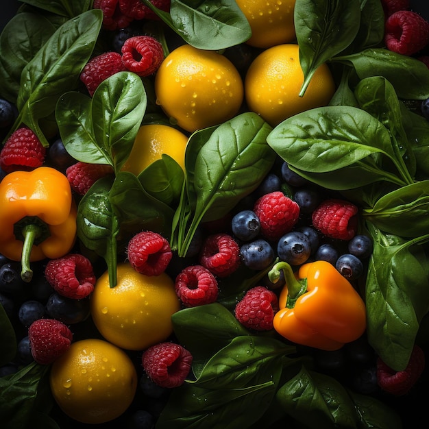 fruits et légumes frais sur fond noir photo stock