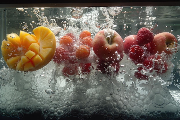 Des fruits ou des légumes frais avec des gouttes d'eau créant un éclat de publicité photographie alimentaire