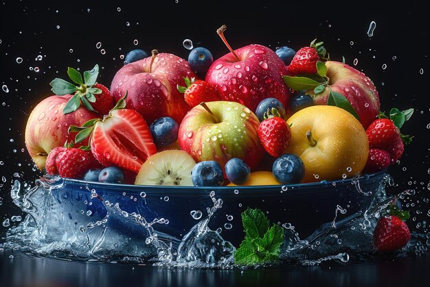 Des fruits ou des légumes frais avec des gouttes d'eau créant un éclat de publicité photographie alimentaire