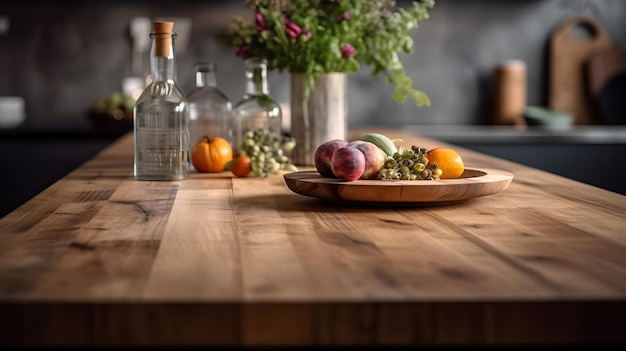 Photo des fruits et légumes frais sur la table en bois de la cuisine à la maison