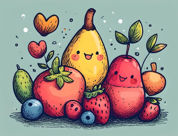 Photo fruits et légumes heureux illustration pour papiers peints arrière-plan ou bannières de la meilleure qualité