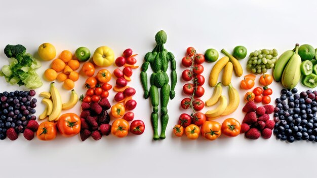 Fruits et légumes sur tableau blanc