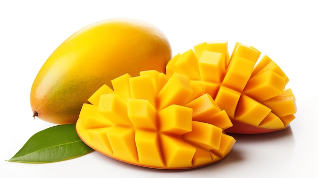 fruits de mangue coupés isolés sur blanc