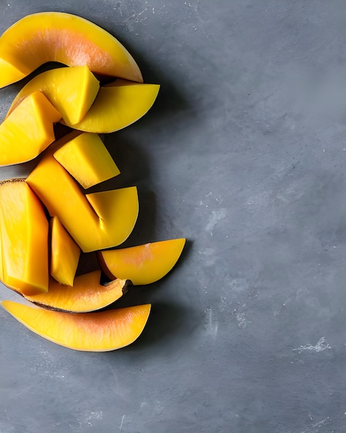 Fruits de mangue en tranches de couleur jaune