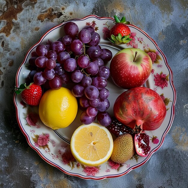 Fruits mélangés dans une assiette blanche isolée sur un fond blanc Style alimentaire sain