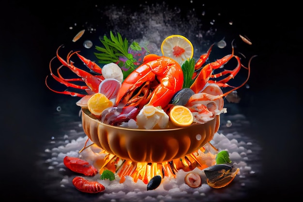 Fruits de mer bouillis sur glace King Crab food