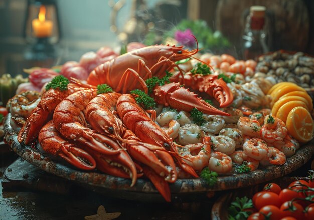 Des fruits de mer dans l'assiette