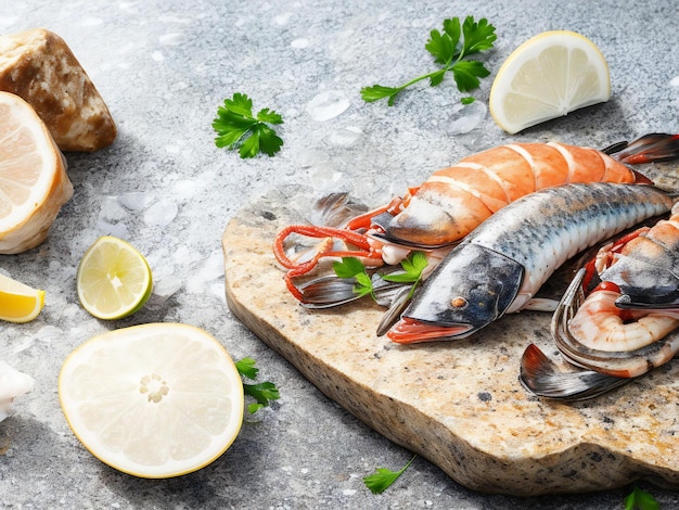 Fruits de mer sur fond de pierre généré par ai