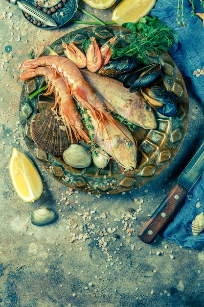 fruits de mer frais, crevettes