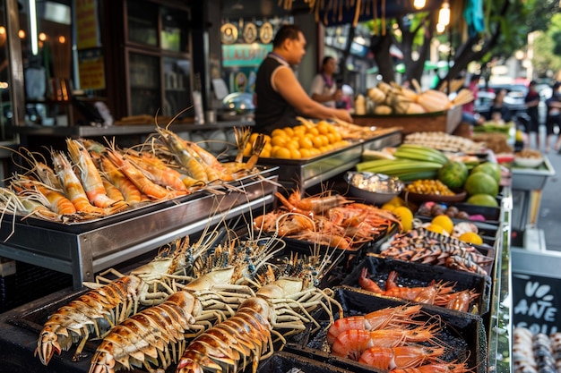 Des fruits de mer irrésistibles, frits, extravagants, des crevettes, des calmars et des légumes variés.