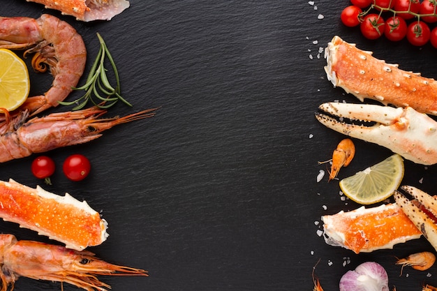 Photo fruits de mer mélangés avec un espace de copie