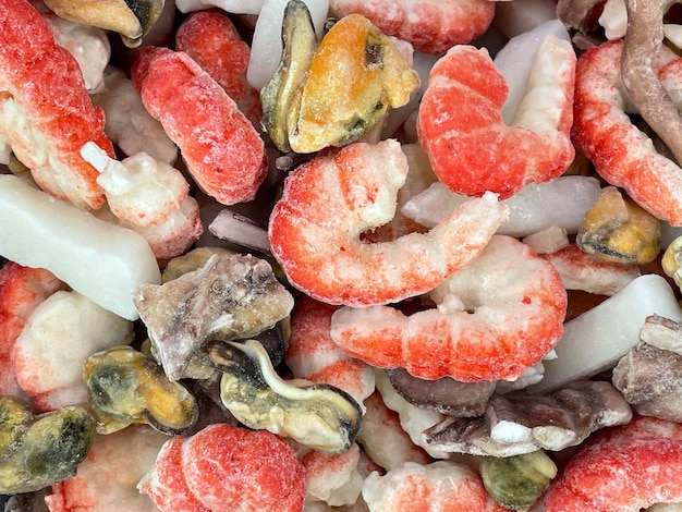 Fruits de mer surgelés sur la vitrine libre Contexte