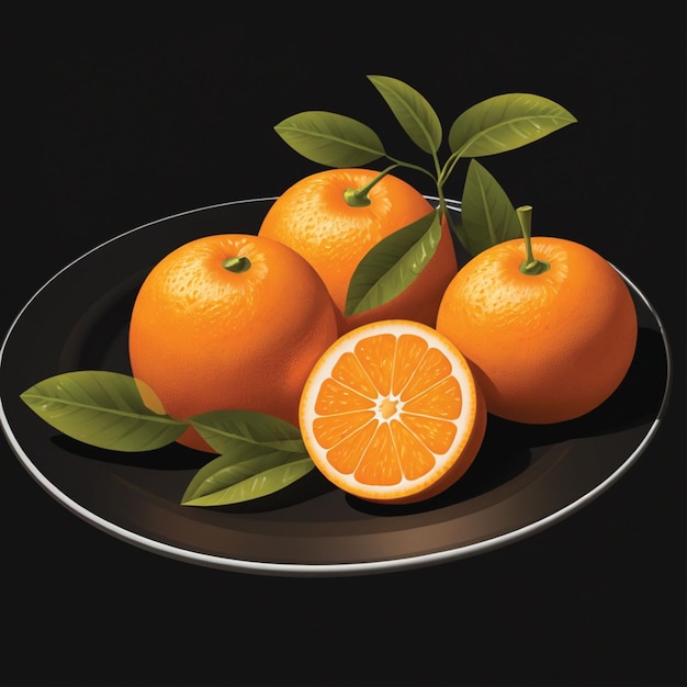 fruits orange sur une assiette fond noir fruits frais d'orange