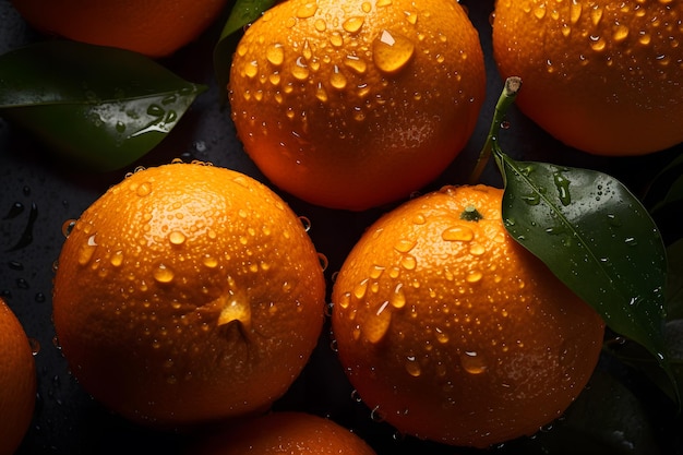 Fruits orange frais avec des feuilles en arrière-plan vue de dessus Réseau de neurones généré par l'IA