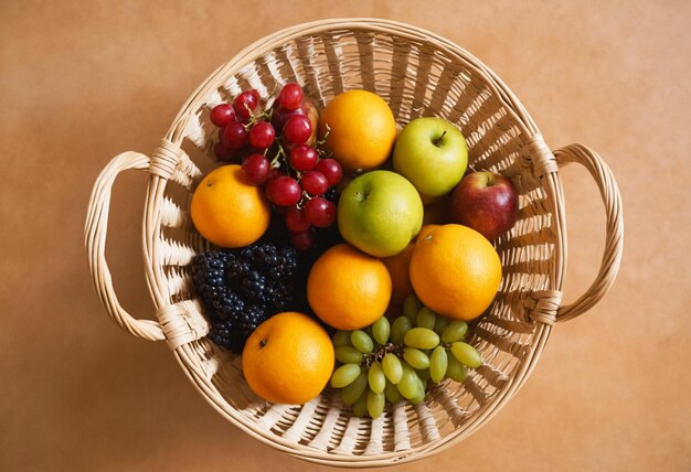 Photo fruits sur panier sur fond blanc