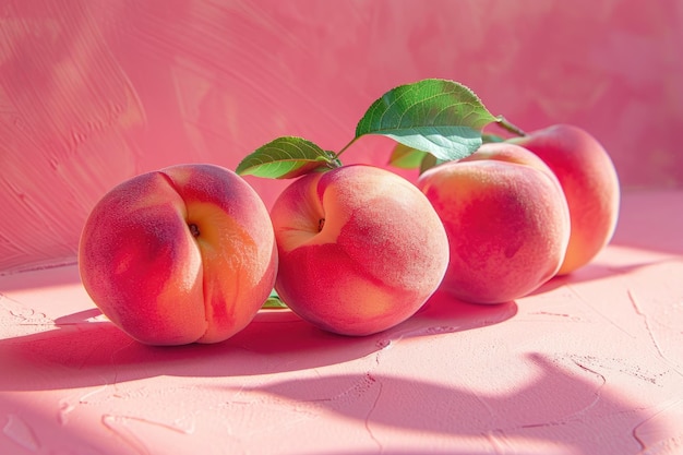 Fruits de pêches brillantes sur un fond de pêches