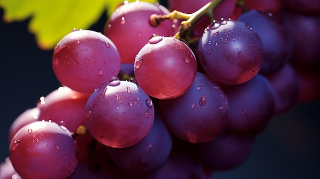 Fruits de raisins frais AI génératifs avec gouttelettes d'eau isolées sur fond blanc avec pa de découpe