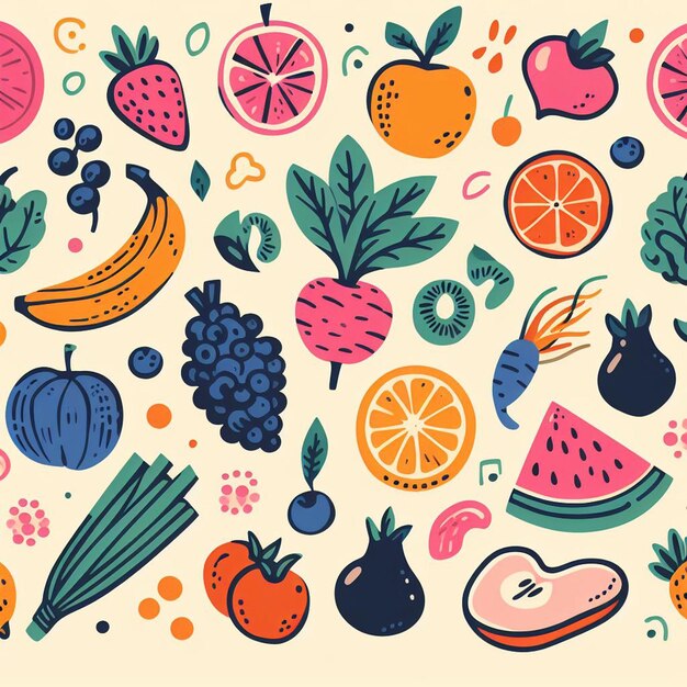 Photo des fruits sans fin sans couture et des légumes des motifs décor art vectoriel illustration avatar icon papier peint pic