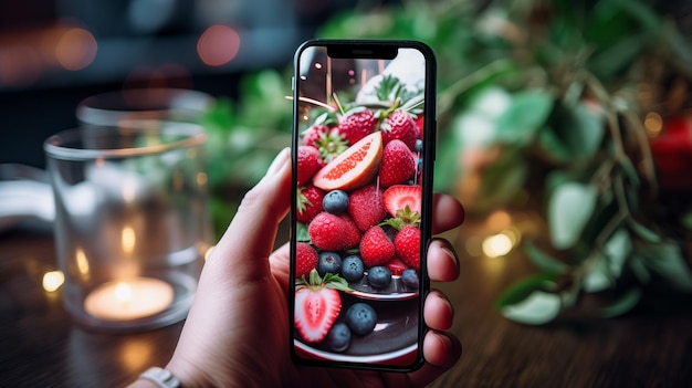 des fruits avec des smartphones