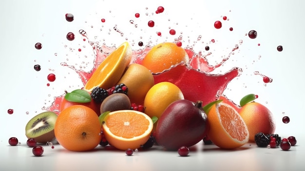 Des fruits sont versés dans un splash