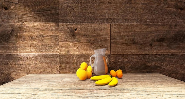 Fruits sur table en bois avec fond en bois