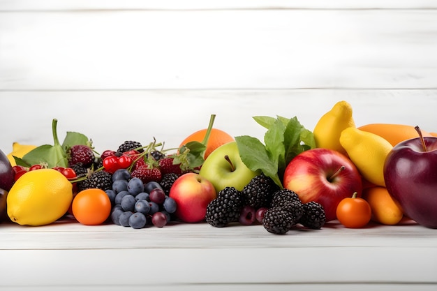 Fruits sur une table avec un fond blanc