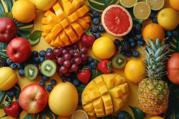 Des fruits tropicaux amusants et colorés sur le thème de la photographie professionnelle