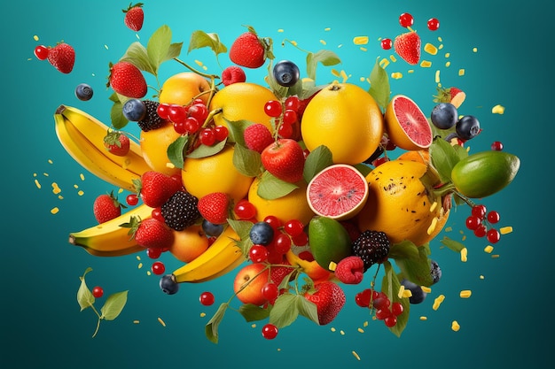 Fruits tropicaux et baies volants