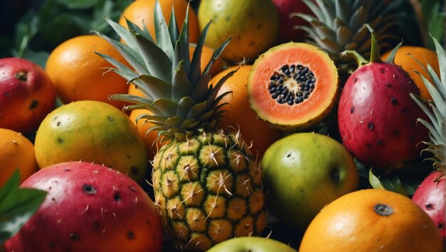 Photo fruits tropicaux d'été avec fond d'explosion