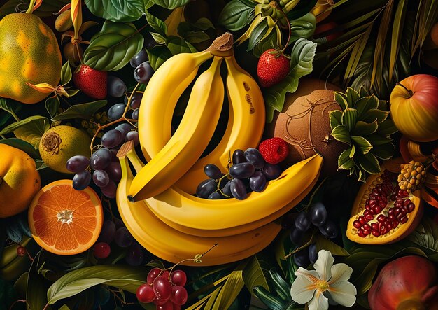 Photo fruits variés bananes mûres ancrées