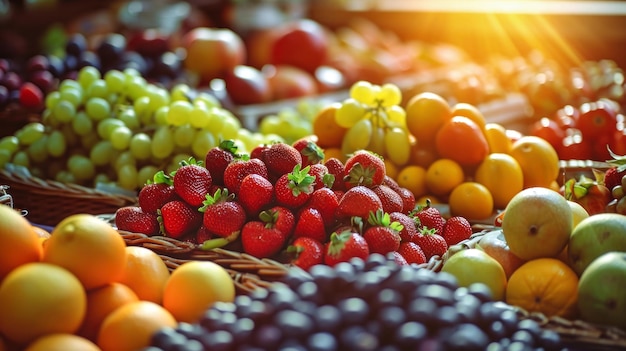 Photo des fruits variés dans des caisses en bois