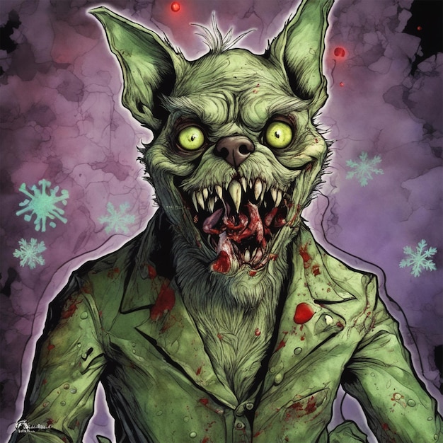 Fsplash Art Alcohol Ink Portrait détaillé de Zombie Nightmare Evil Grinchy Siamese Dog