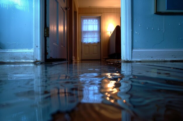 Photo une fuite d'eau dans un appartement avec de l'eau s'infiltrant sous une porte