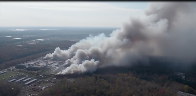 Fume blanche provenant d'une usine ou d'une plante en feu